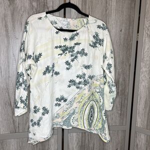 Citron Santa Monica Silk Blouse Top Cream Green Color Size S
